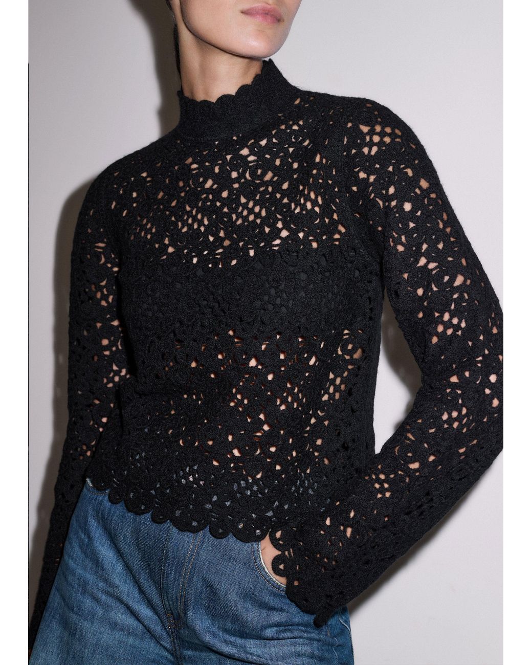 ME+EM Black 2-In-1 Crochet Sweater