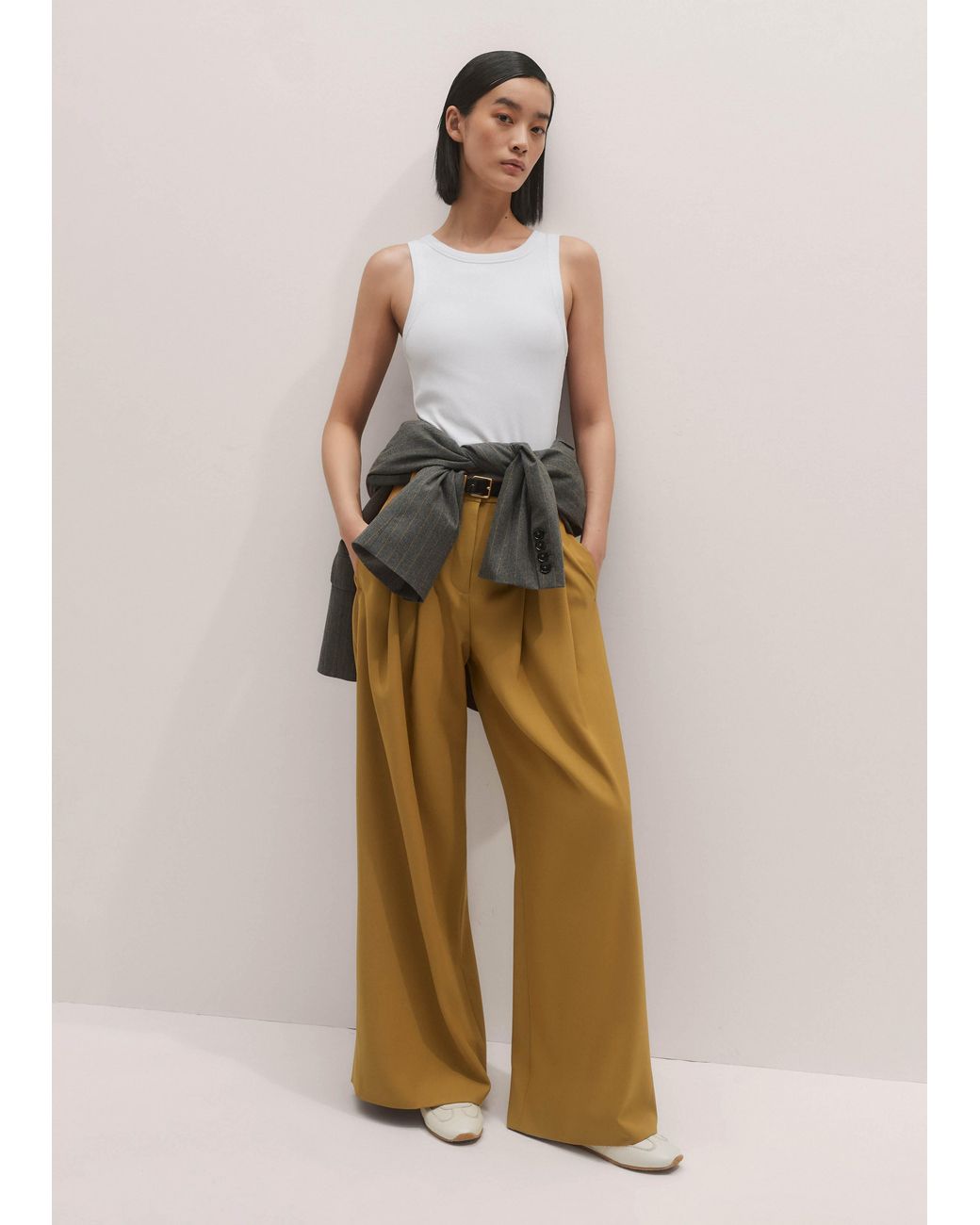 ME+EM Multicolor Wide-Leg Pleated Trouser