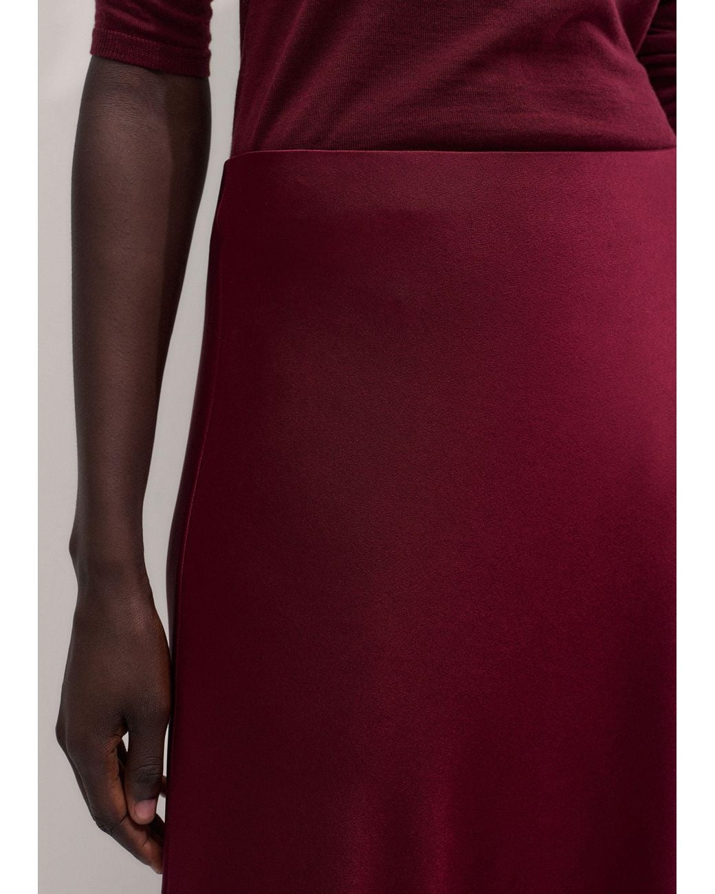 ME+EM Red Satin Bias Cut Full Length Skirt