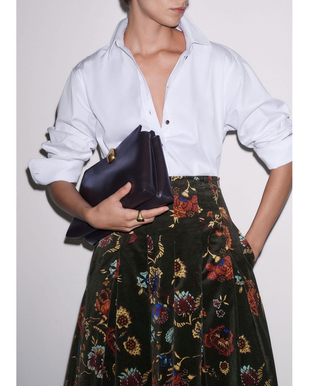 ME+EM Black Velvet Floral Garden Print Maxi Skirt