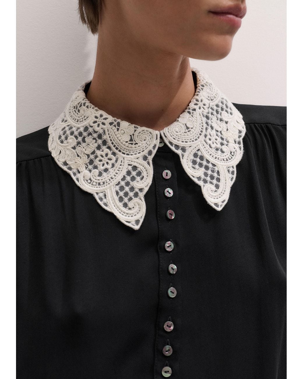 ME+EM Black Lace Collar Blouse-Light Cream