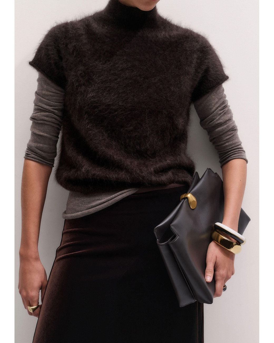 ME+EM Black Fluid Velour Midi Skirt