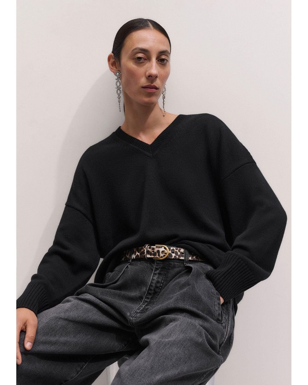 ME+EM Black Wool Cashmere V Neck Relaxed Jumper