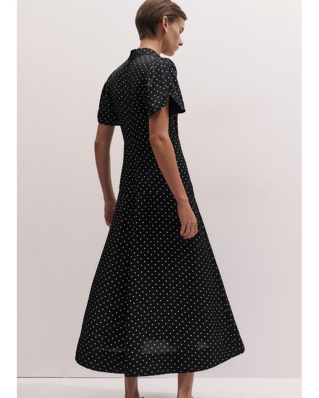 ME+EM Black A-Line Polka Dot Feature Button Maxi Dress-Light Cream