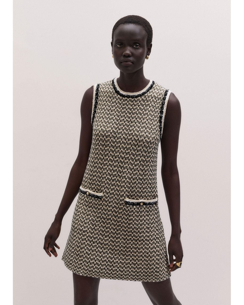 ME+EM Multicolor Metallic Tweed A-Line Knit Mini Dress