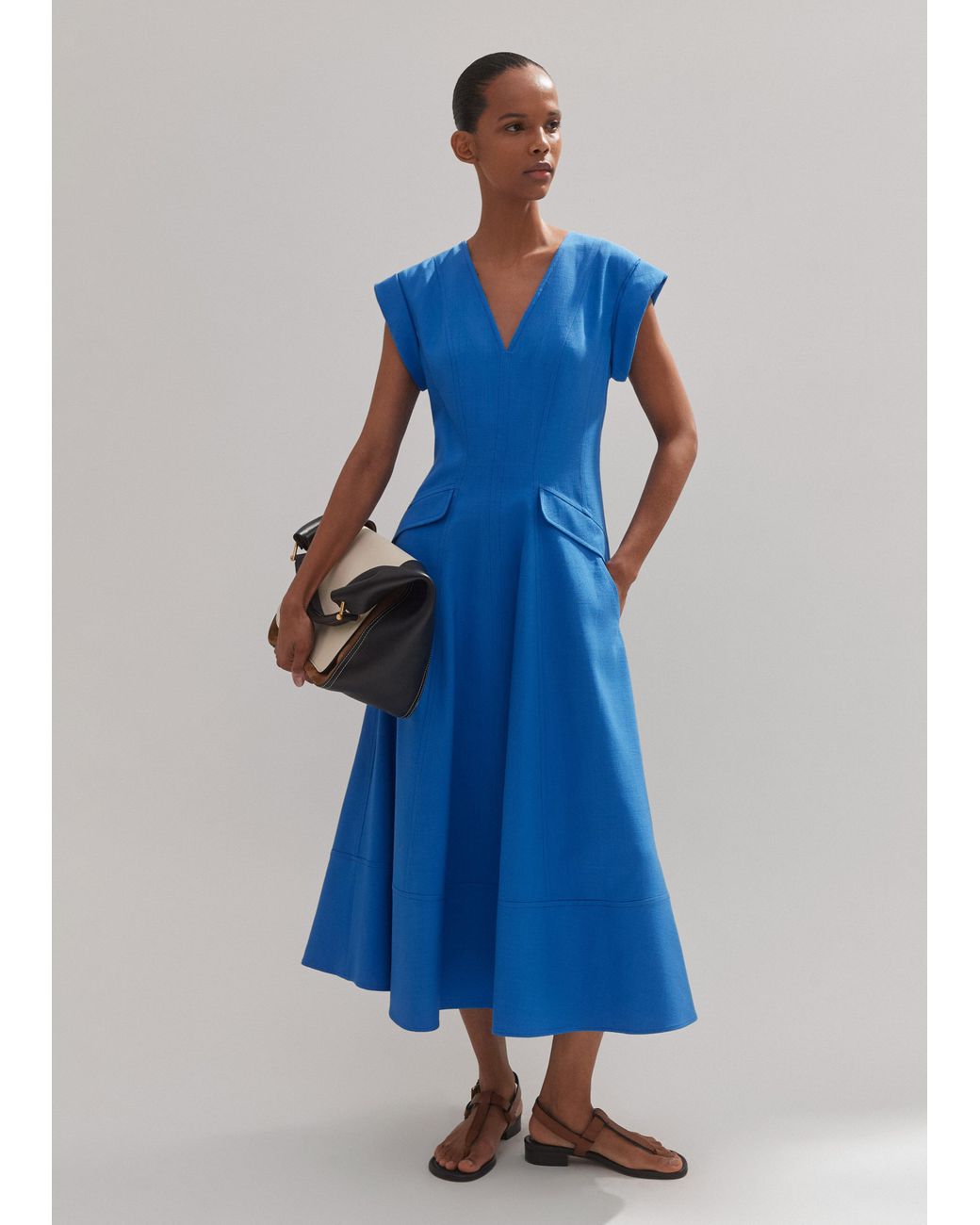 ME+EM Tailored Flare Midi Dress in Blue | Lyst