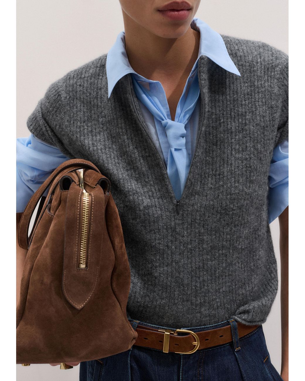 ME+EM Blue Silk Cotton Cloud Layering Shirt + Tie