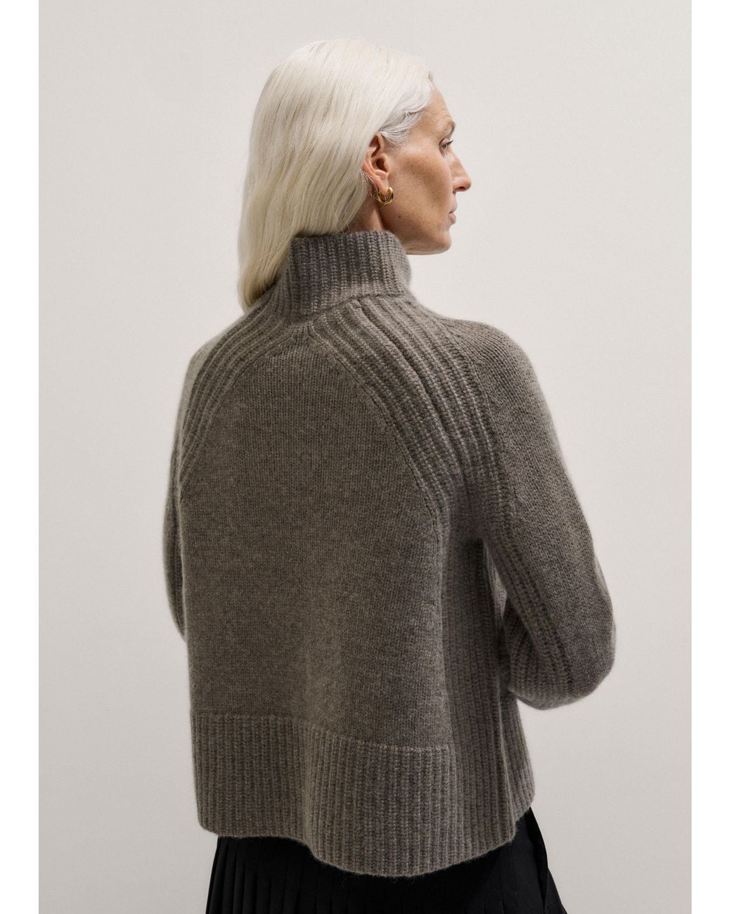 ME+EM Gray Cashmere High Neck Statement Jumper