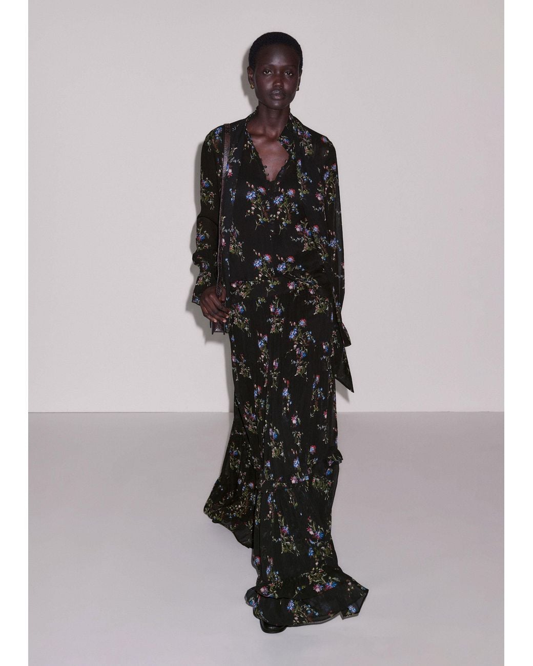 ME+EM Black Wild Winter Floral Print Full Length Skirt