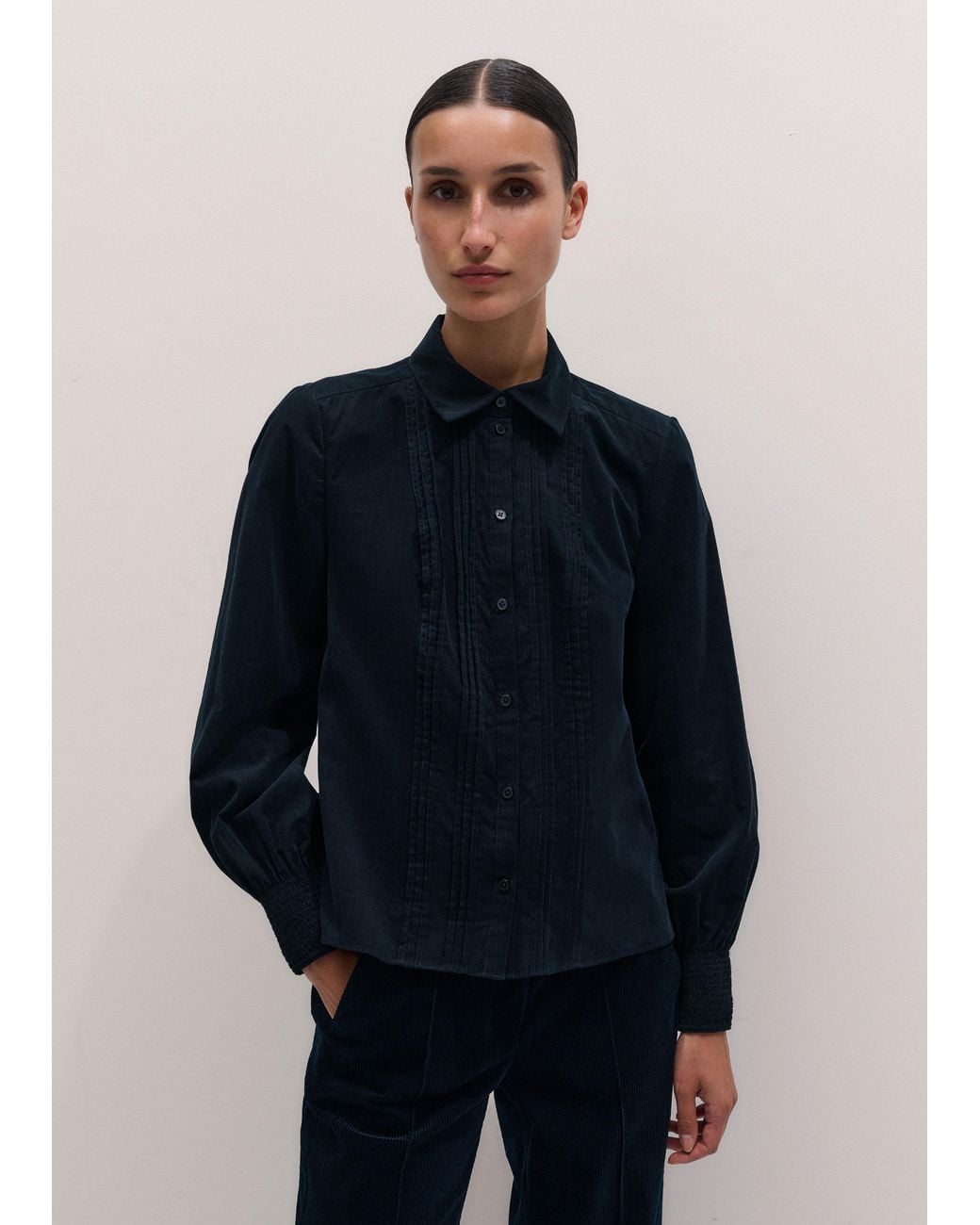 ME+EM Blue Micro Cord Slim Fitting Blouse