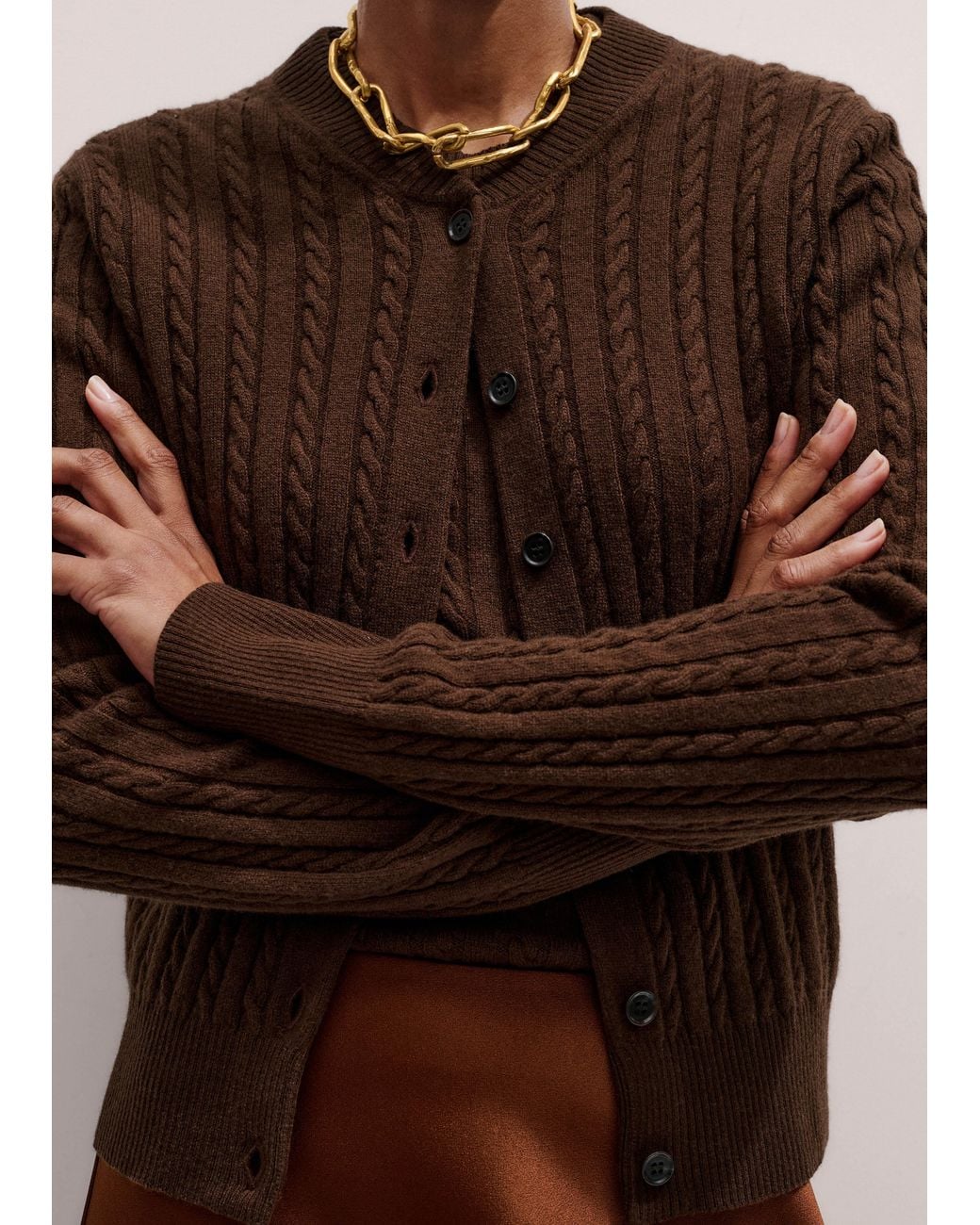 ME+EM Brown Merino Cashmere Micro Cable Cardigan