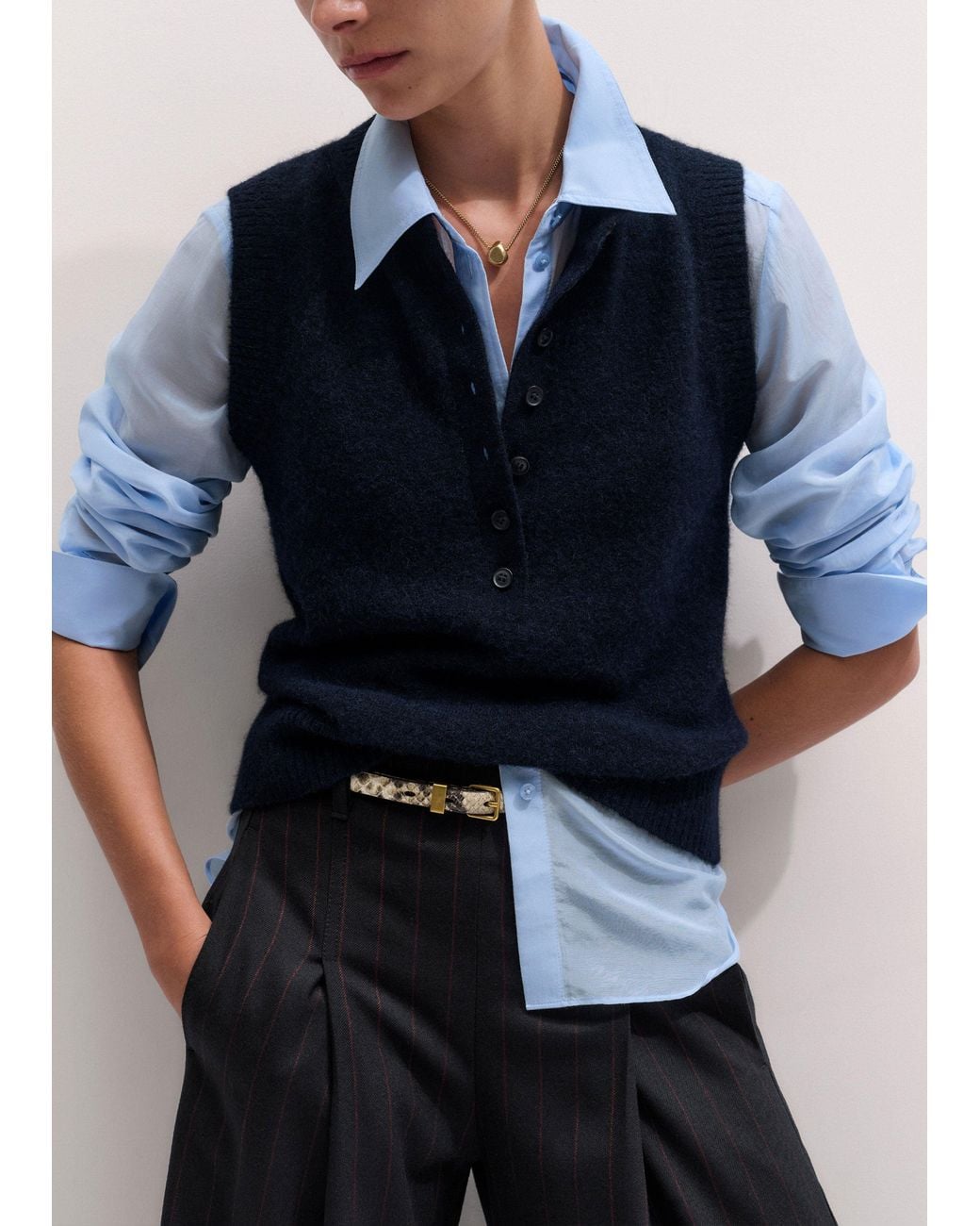 ME+EM Blue Henley Straight Knit Vest