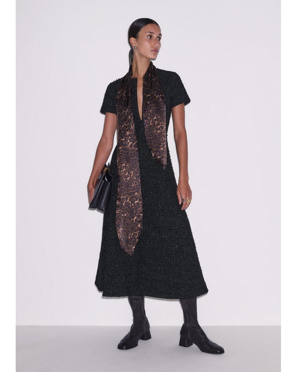 ME+EM Black Lurex Boucle Jersey Midi Dress