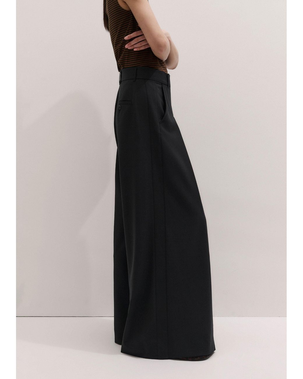 ME+EM Black Ultimate Wide Pleat Front Trouser