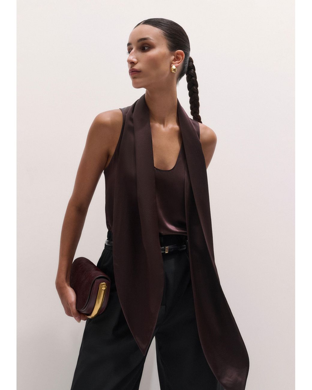 ME+EM Black Silk Satin Tank Top