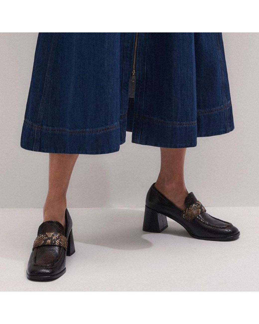 ME+EM Blue Denim Fit And Flare Midi Dress
