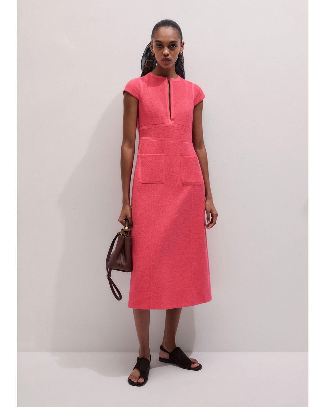 ME+EM Pink Contrast Binding Fit And Flare Midi Dress