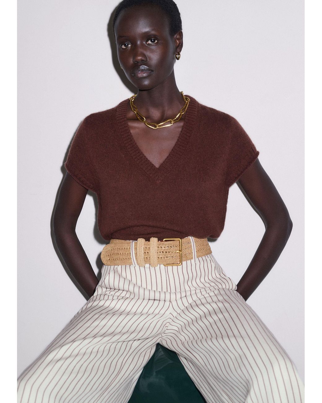 ME+EM Gray High Waist Wide-Leg Trouser Ivory-Cinnamon