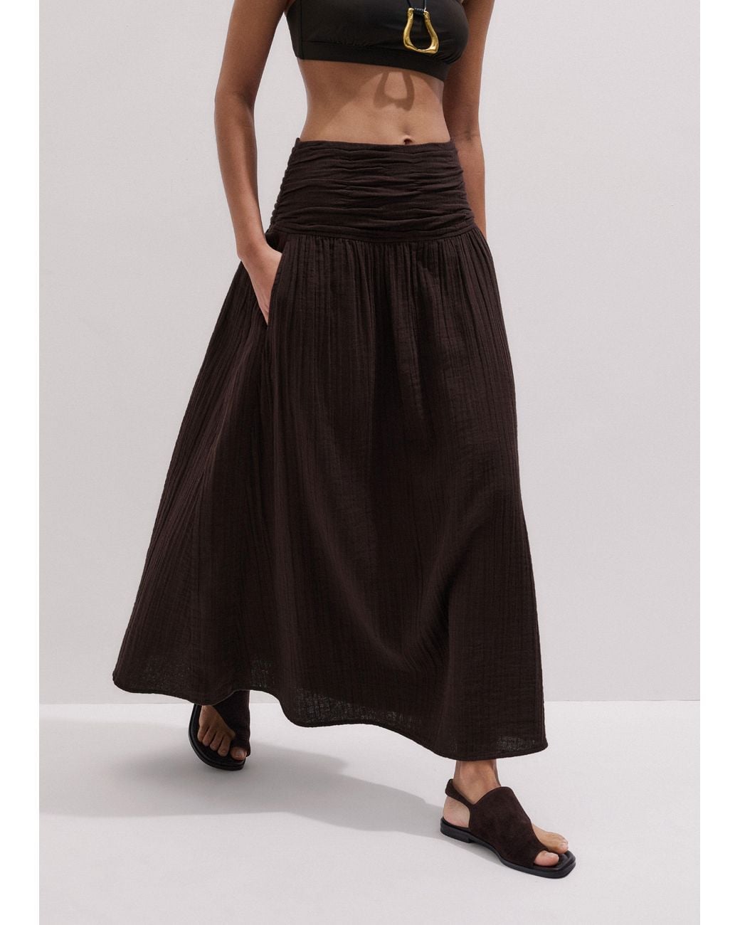 ME+EM Black Cheesecloth Maxi Skirt