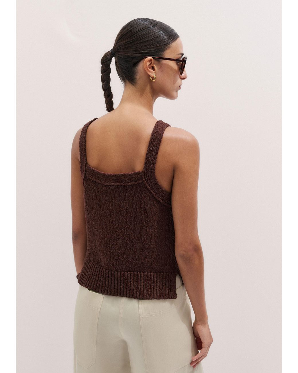 ME+EM Brown Bouclé Knit Top