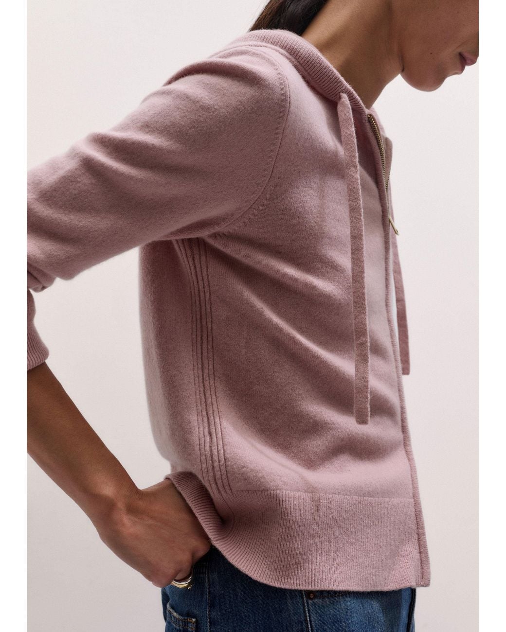 ME+EM Pink Cashmere Two Way Zip Straight Hoody