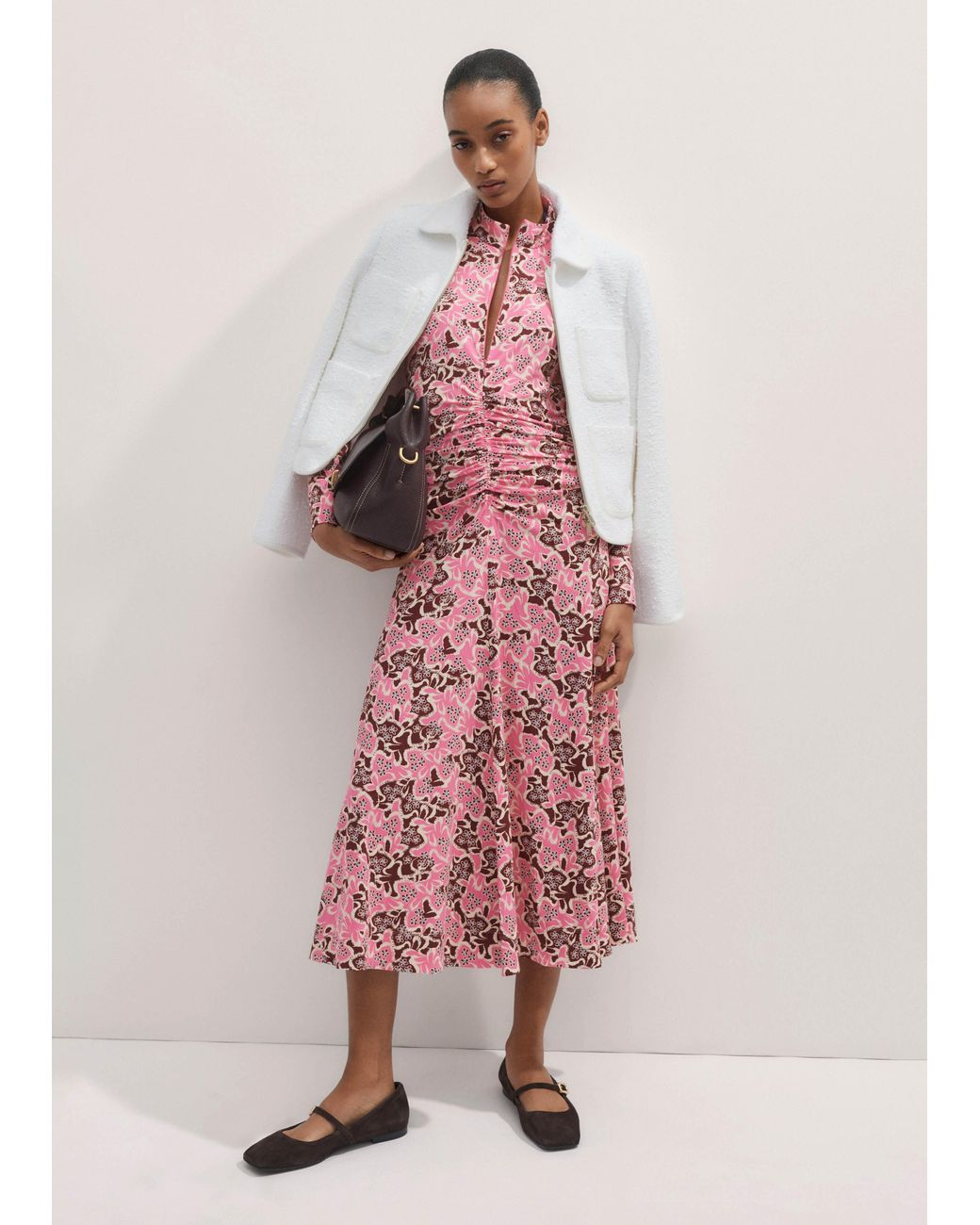 ME+EM Graphic Ribbon Floral Print Midi Dress in Pink | Lyst
