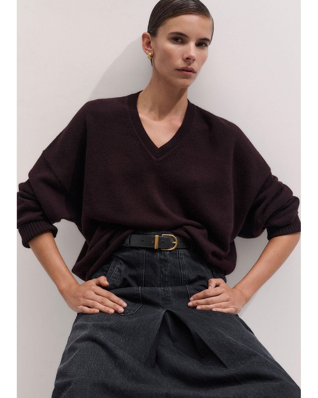 ME+EM Black V-Neck Relaxed Sweater