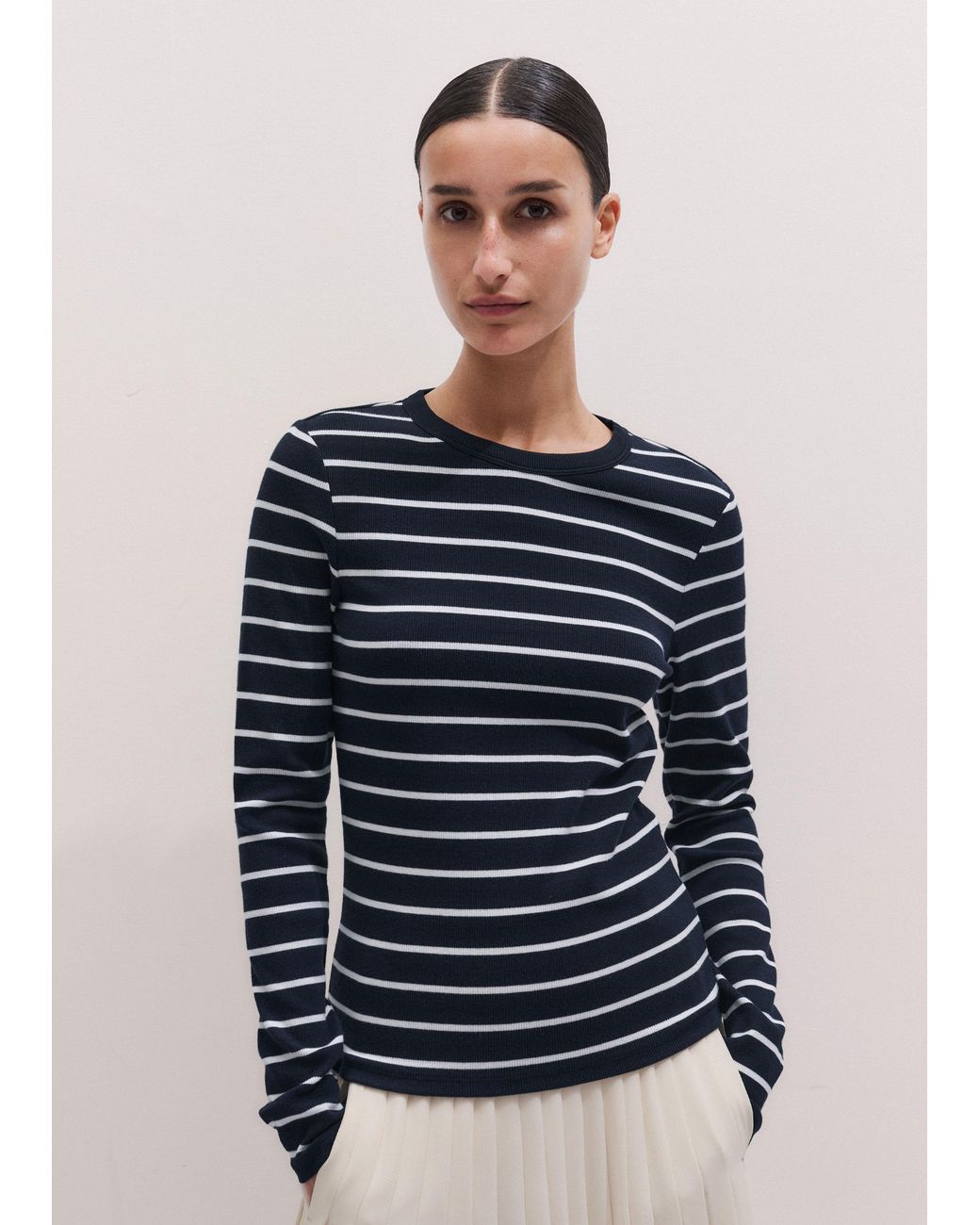 ME+EM Blue Ultimate Rib Long Sleeve Top