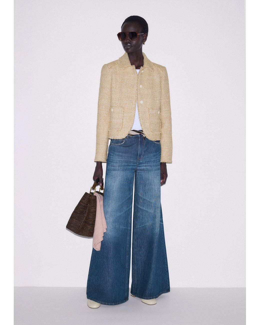 ME+EM Natural Cut Away Fringed Jacket