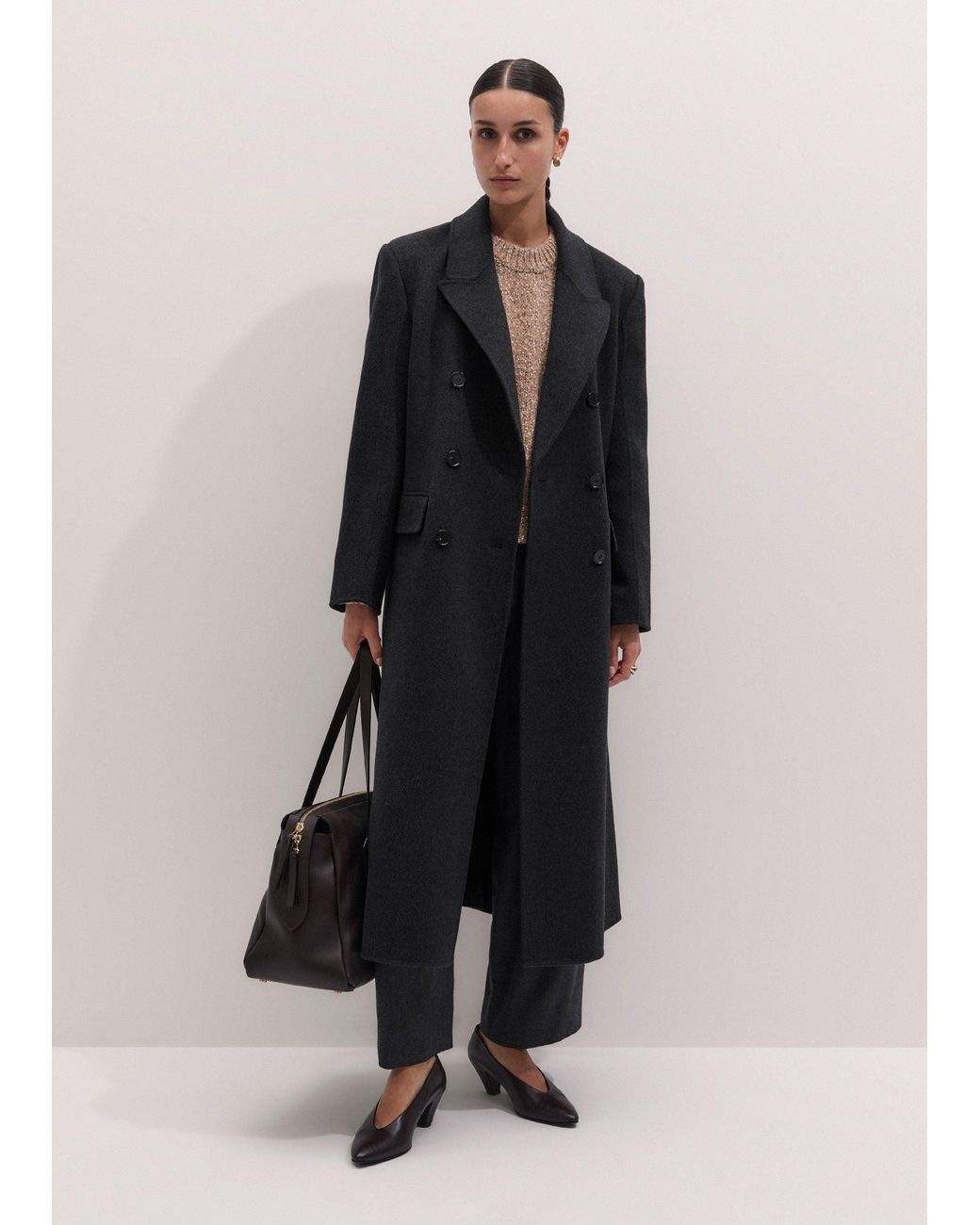 ME+EM Black Oversized Coat Dark Charcoal Melange