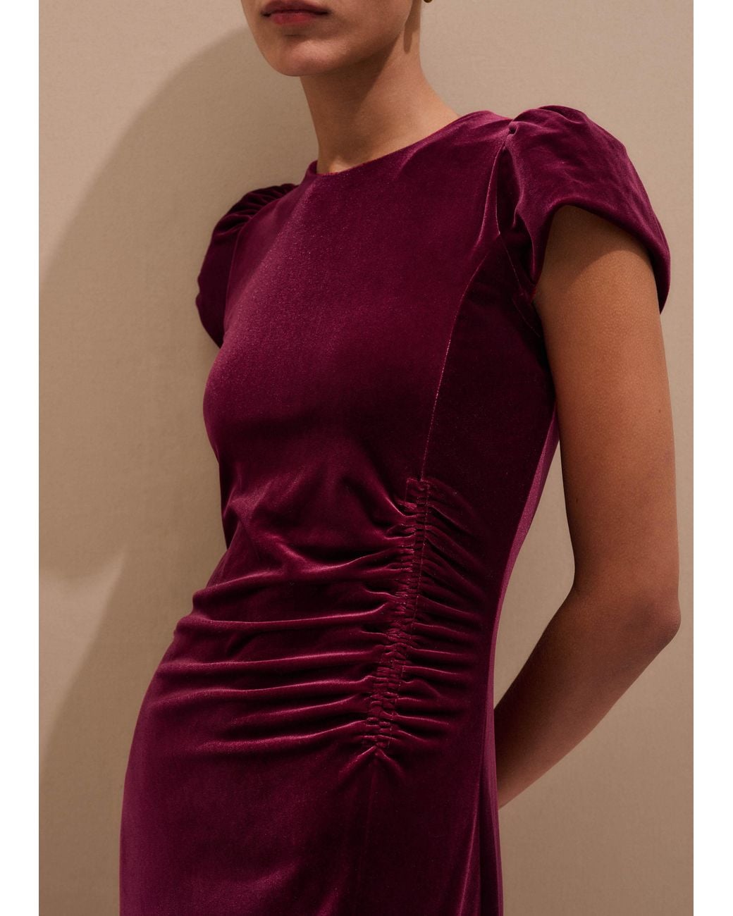 ME+EM Red Fluid Velour Draped Dress