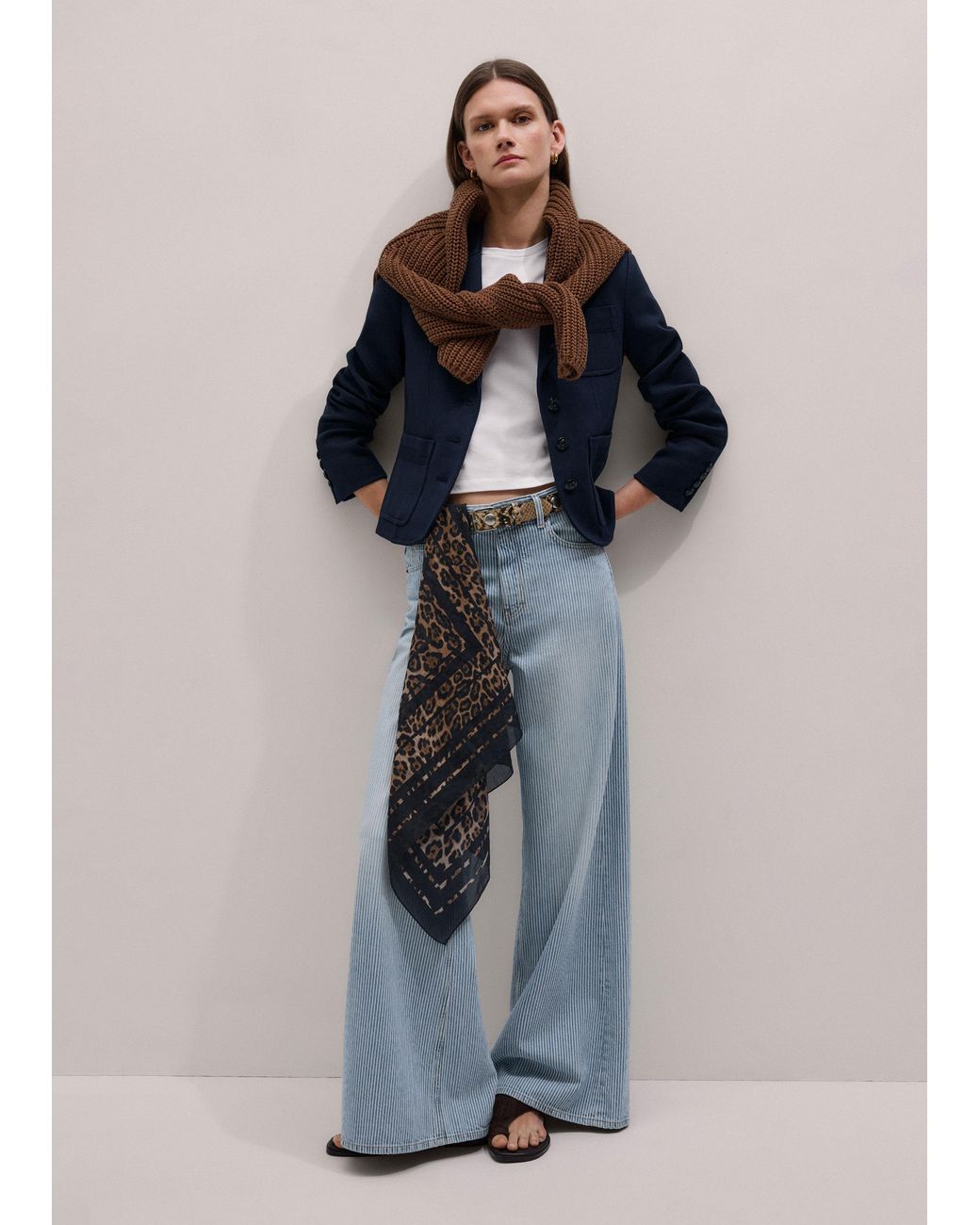ME+EM Blue Herringbone Crop Jacket