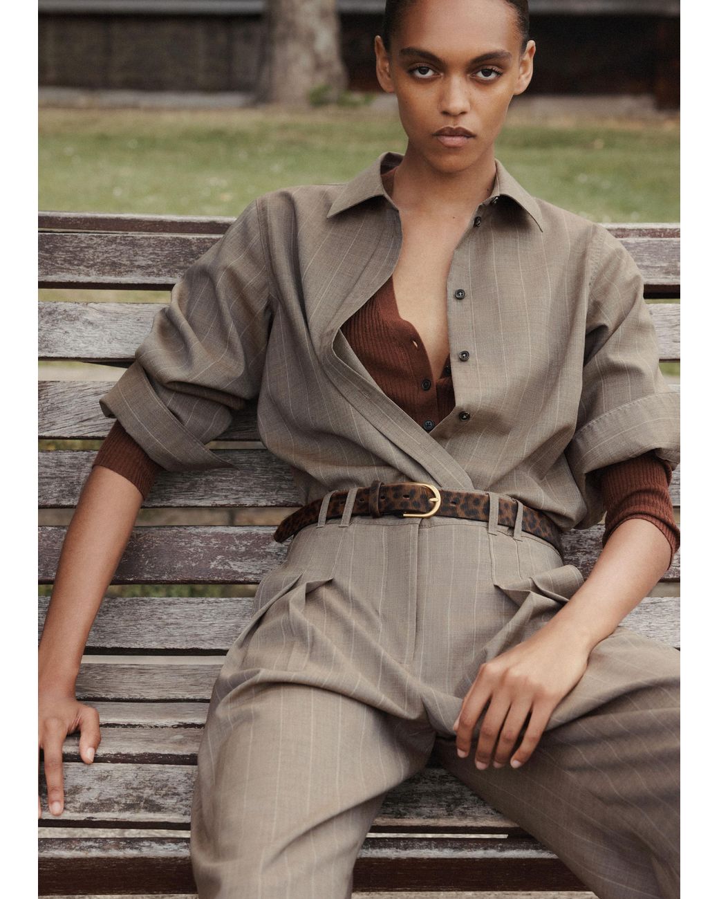 ME+EM Brown Barely There V Neck Slim Cardigan