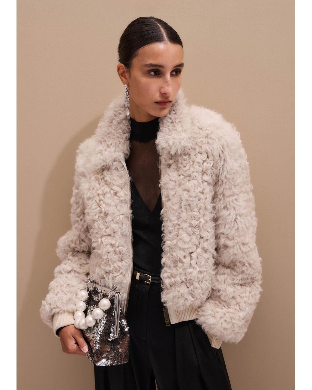 ME+EM Natural Shearling Bomber Jacket
