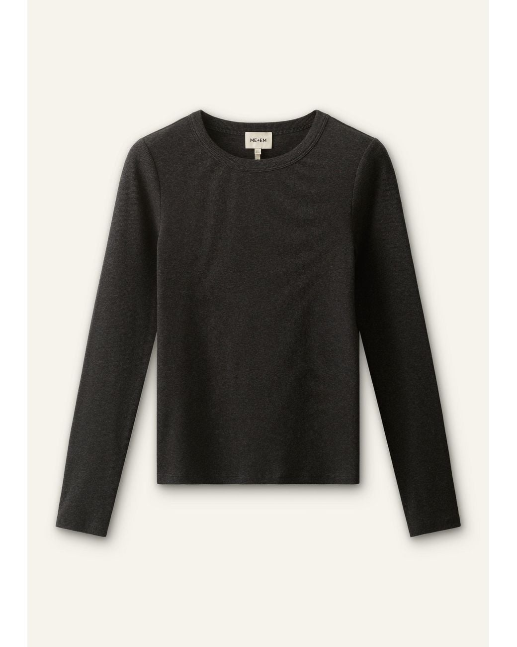 ME+EM Black Ultimate Rib Long Sleeve Top Charcoal Melange