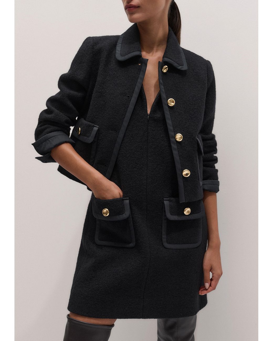 ME+EM Black Straight Cropped Bound Jacket