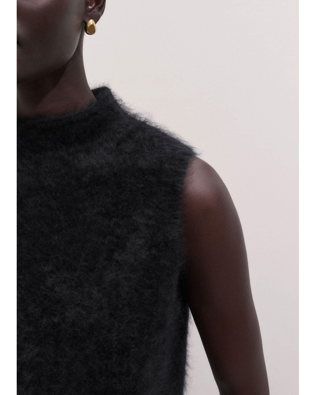 ME+EM Black Brushed Cashmere High Neck Straight Vest