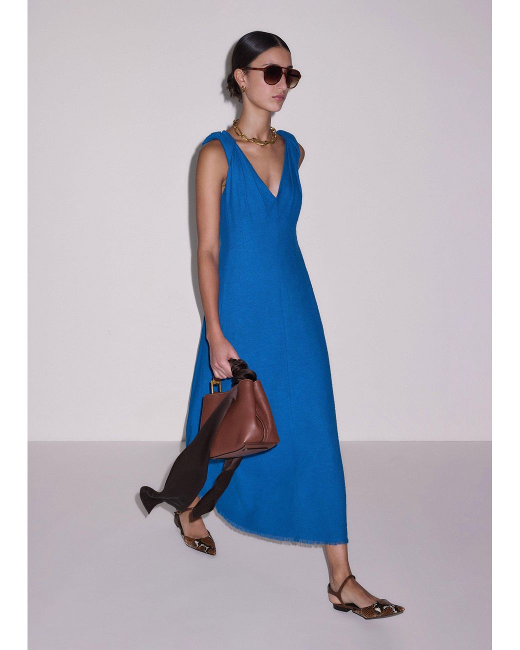 ME+EM Blue Twisted Strap Fit And Flare Maxi Dress