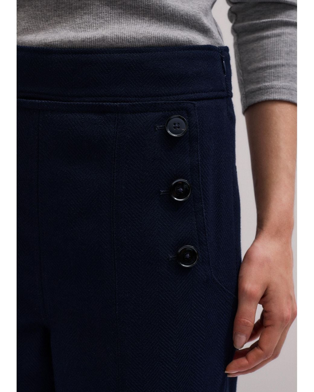 ME+EM Blue Button Front Straight Crop Trouser