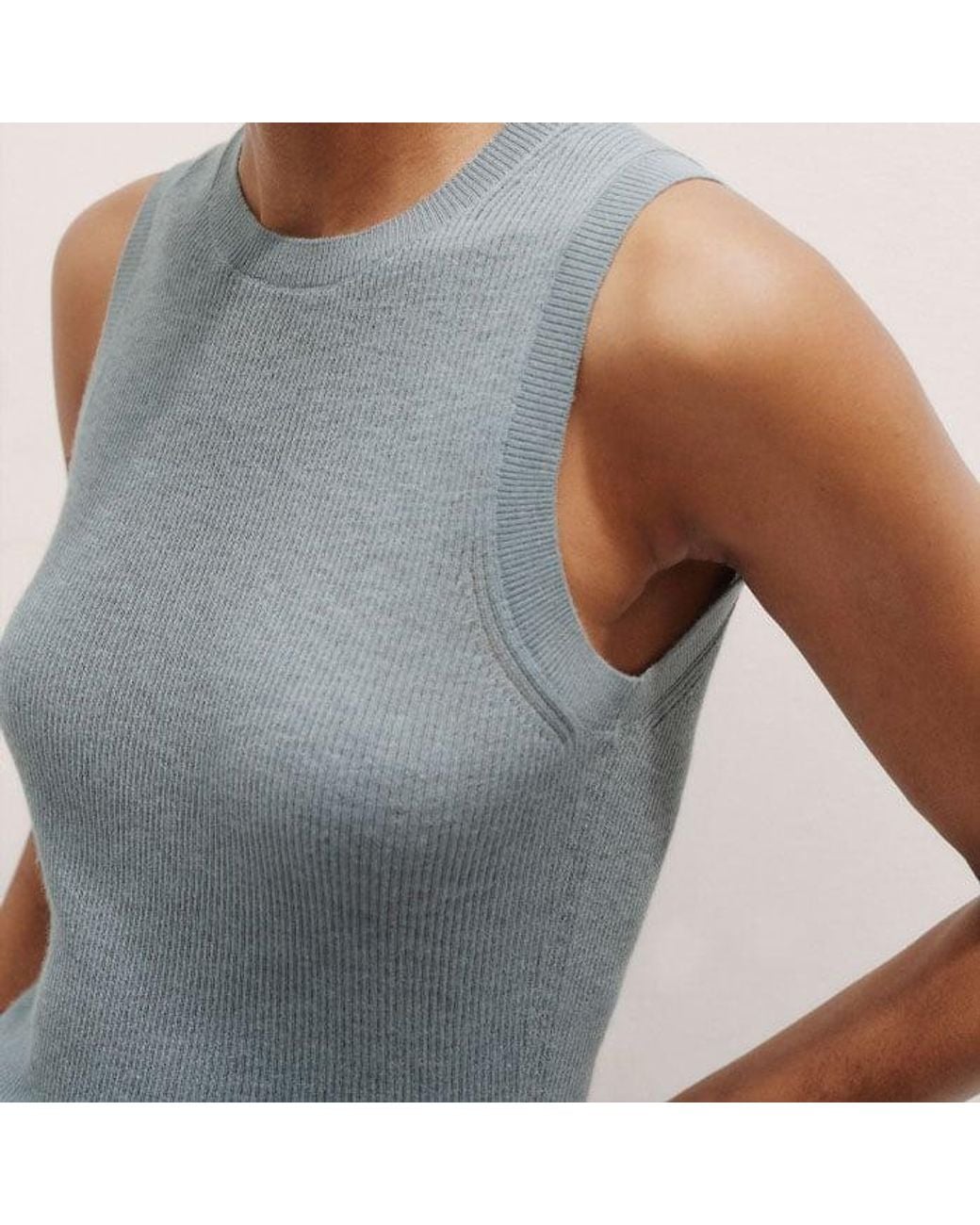 ME+EM Gray Merino Cashmere Barely There Buttoned Knit Tee