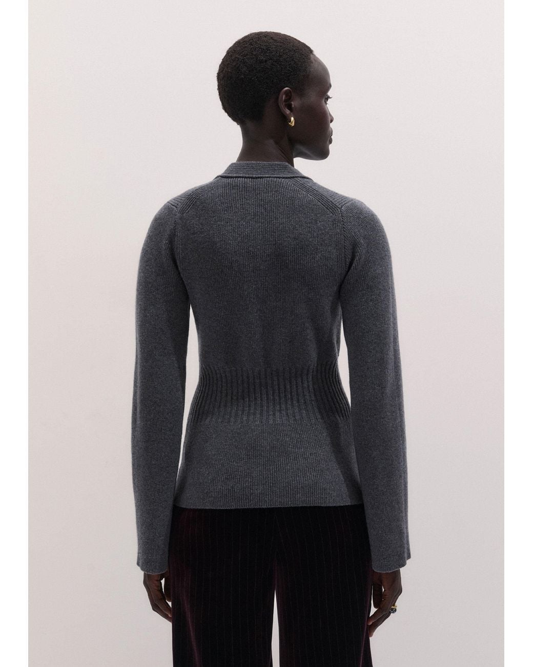 ME+EM Black Merino Cashmere Waisted Cardigan Mid Melange
