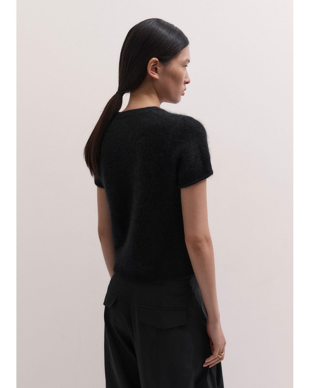 ME+EM Black Brushed Wool Shrunken Baby Tee