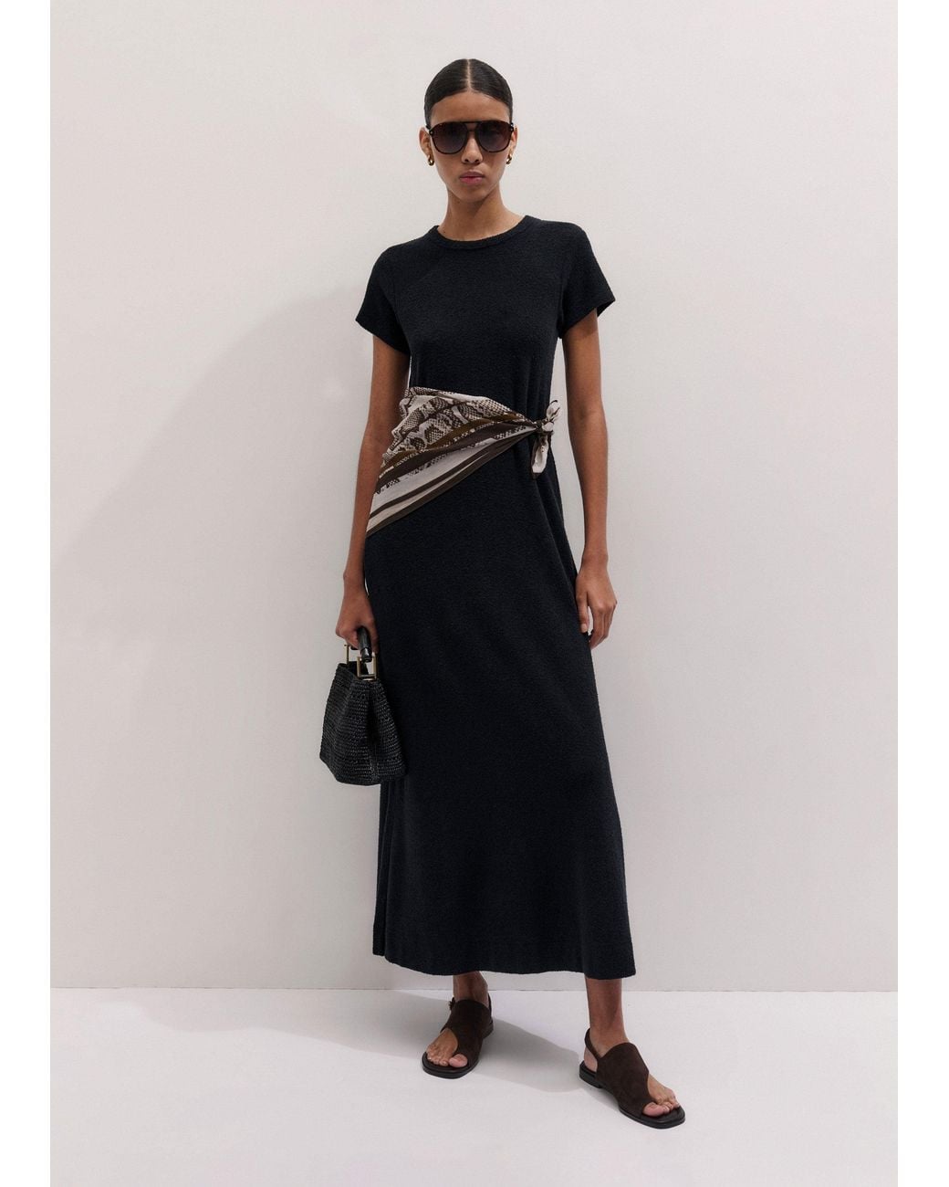 ME+EM Black Textured A Line Maxi Dress