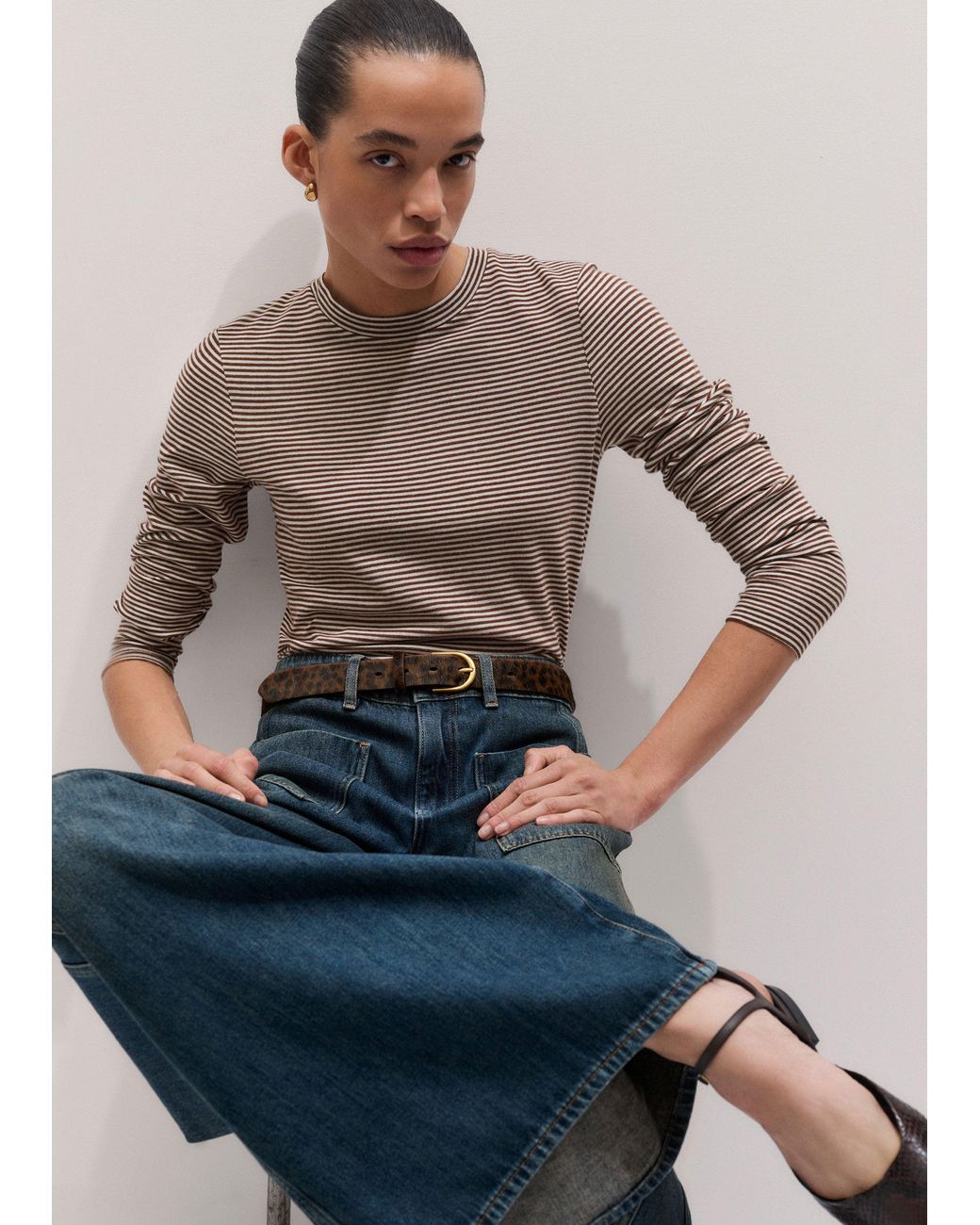 ME+EM Multicolor Micro Stripe Long Sleeve Top Soft-Pecan