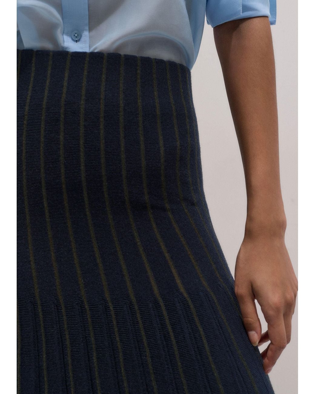 ME+EM Blue Merino Stripe Pleat Knit Maxi Skirt