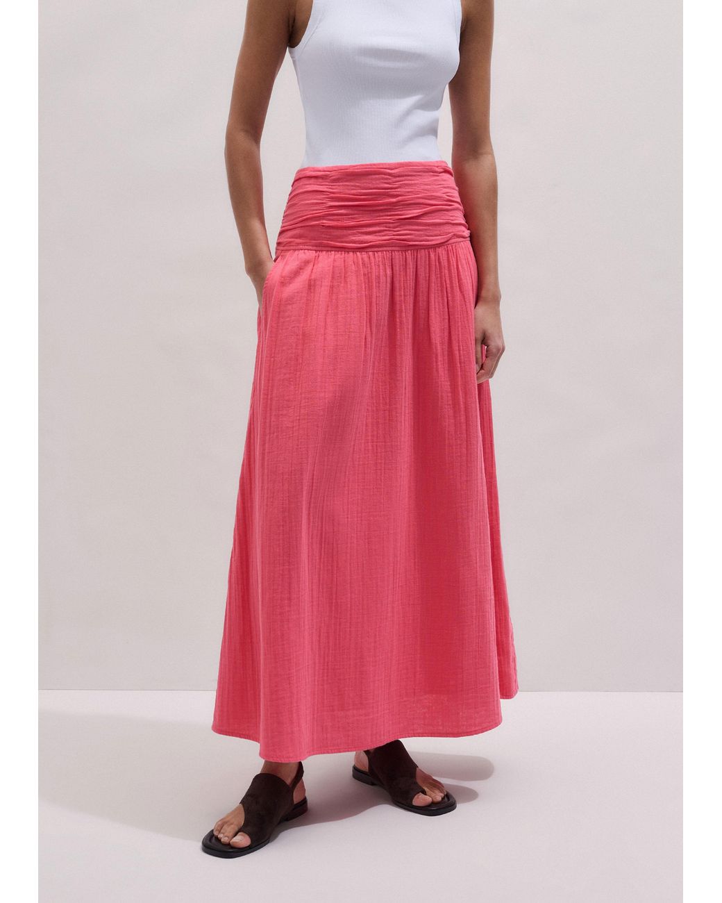 ME+EM Pink Cheesecloth Maxi Skirt