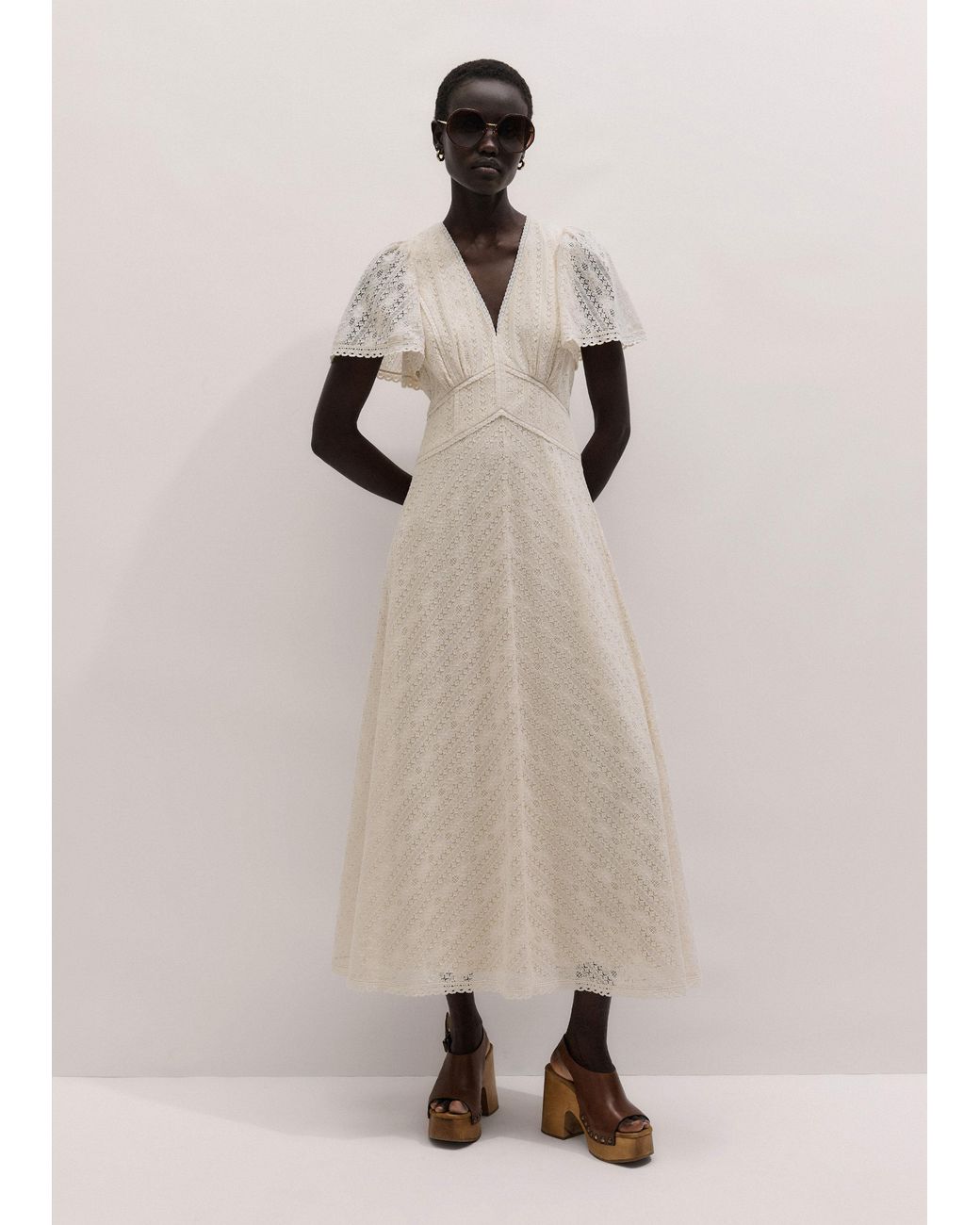 ME+EM Natural Delicate Lace Fit And Flare Maxi Dress