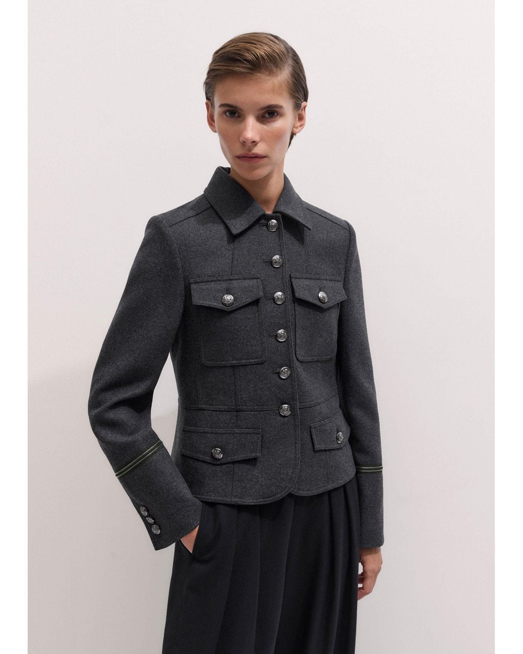ME+EM Black Italian Wool Twill Military Jacket Melange