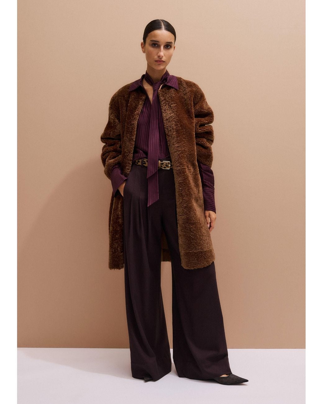 ME+EM Purple Am-Pm Stripe Fluid Satin Shirt + Tie