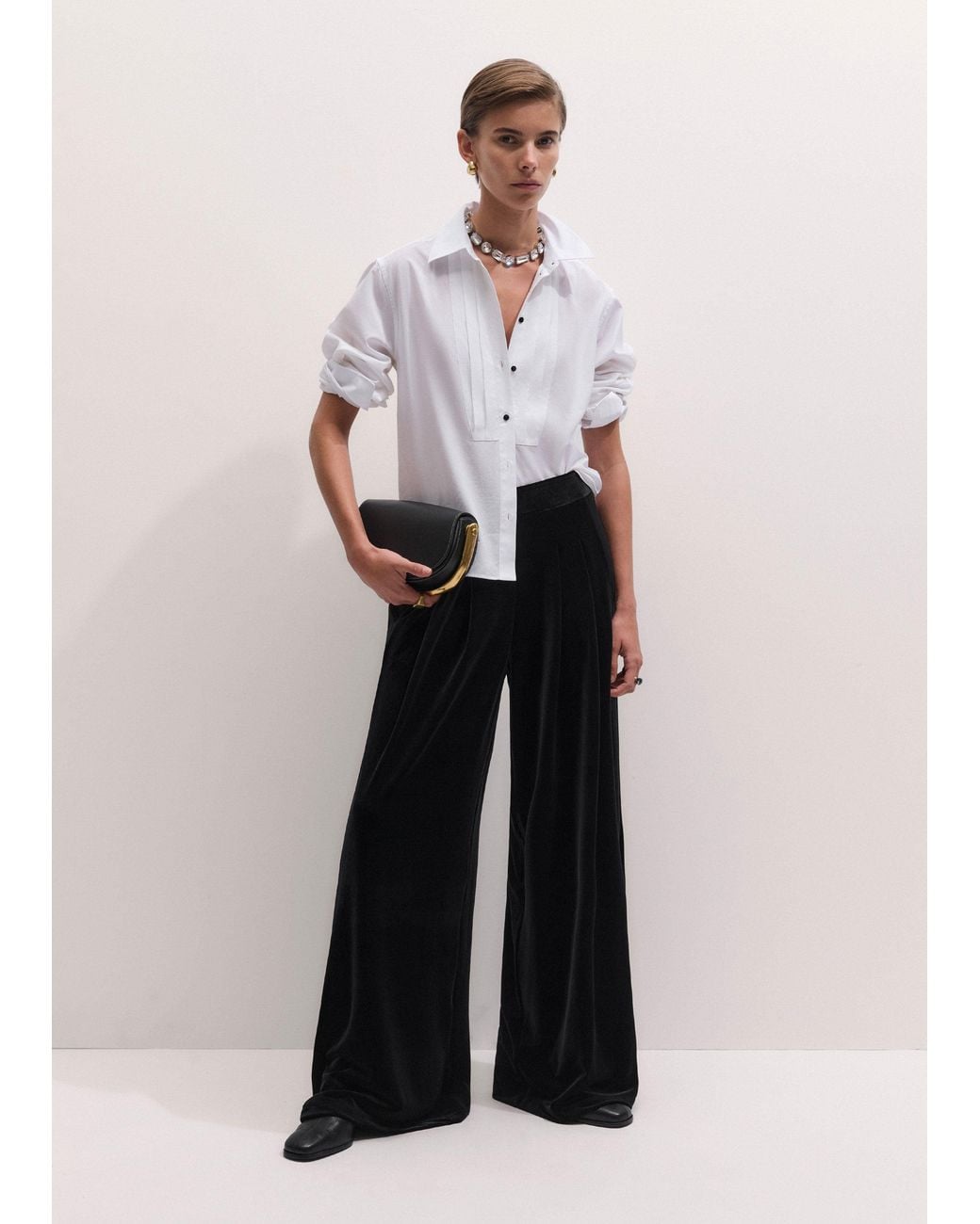 ME+EM White Fluid Velour Wide-Leg Trouser